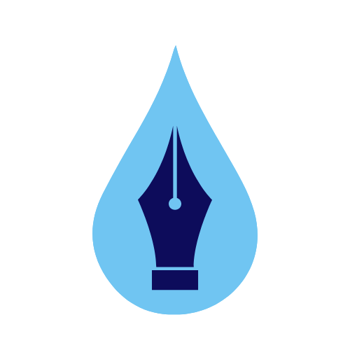 Logo of a pen nib in a raindrop